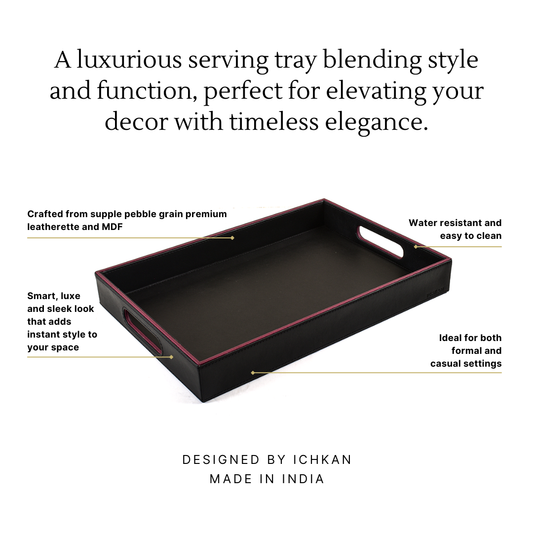 Leatherette Rectangle Serving Tray Small | Black | Axis 2.0