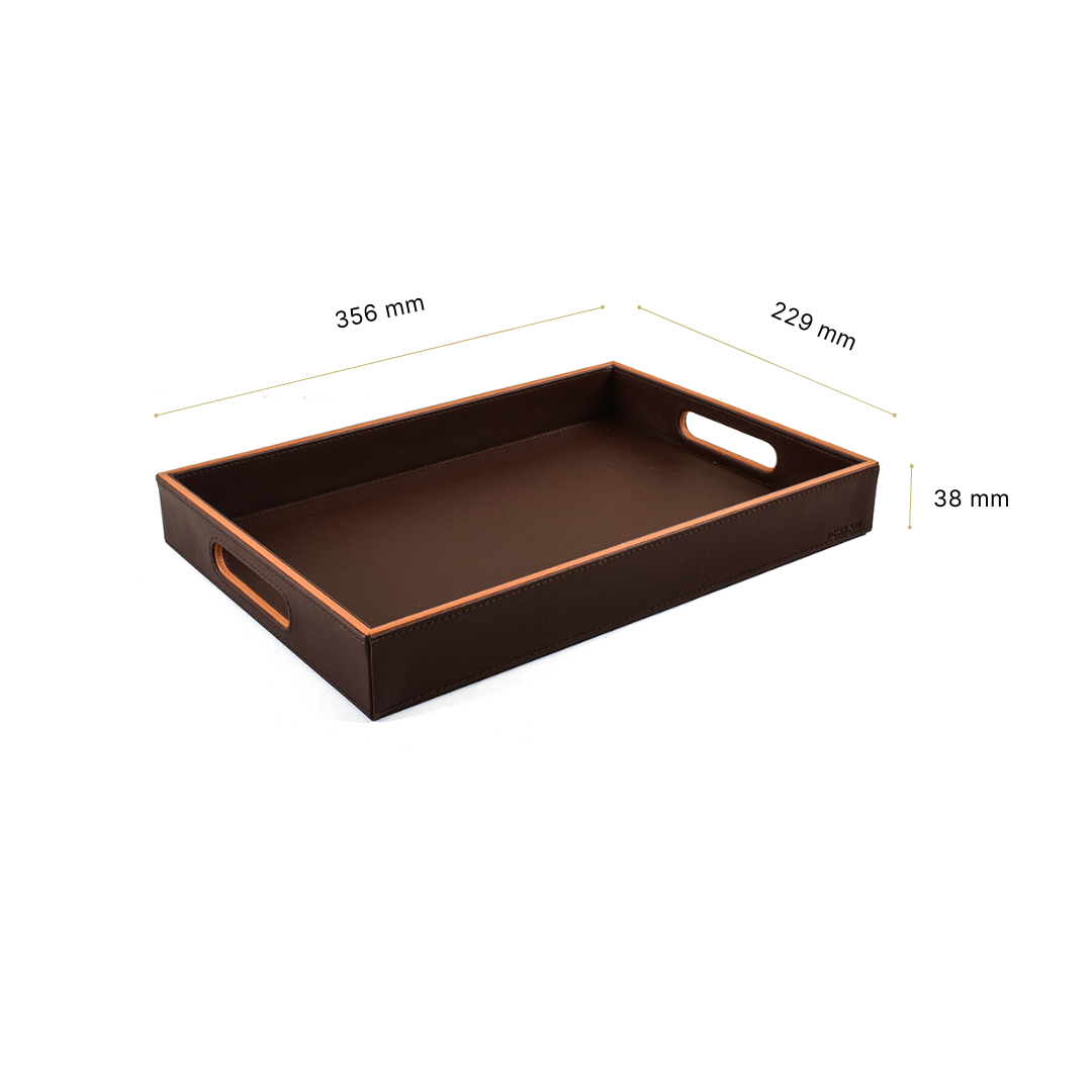 Leatherette Rectangle Serving Tray Small | Dark Brown | Axis 2.0