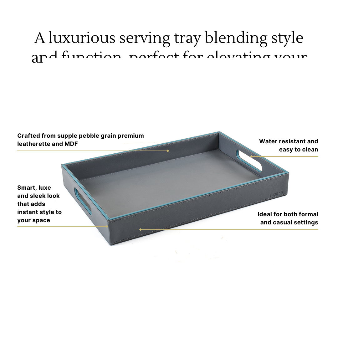 Leatherette Rectangle Serving Tray Small | Grey | Axis 2.0