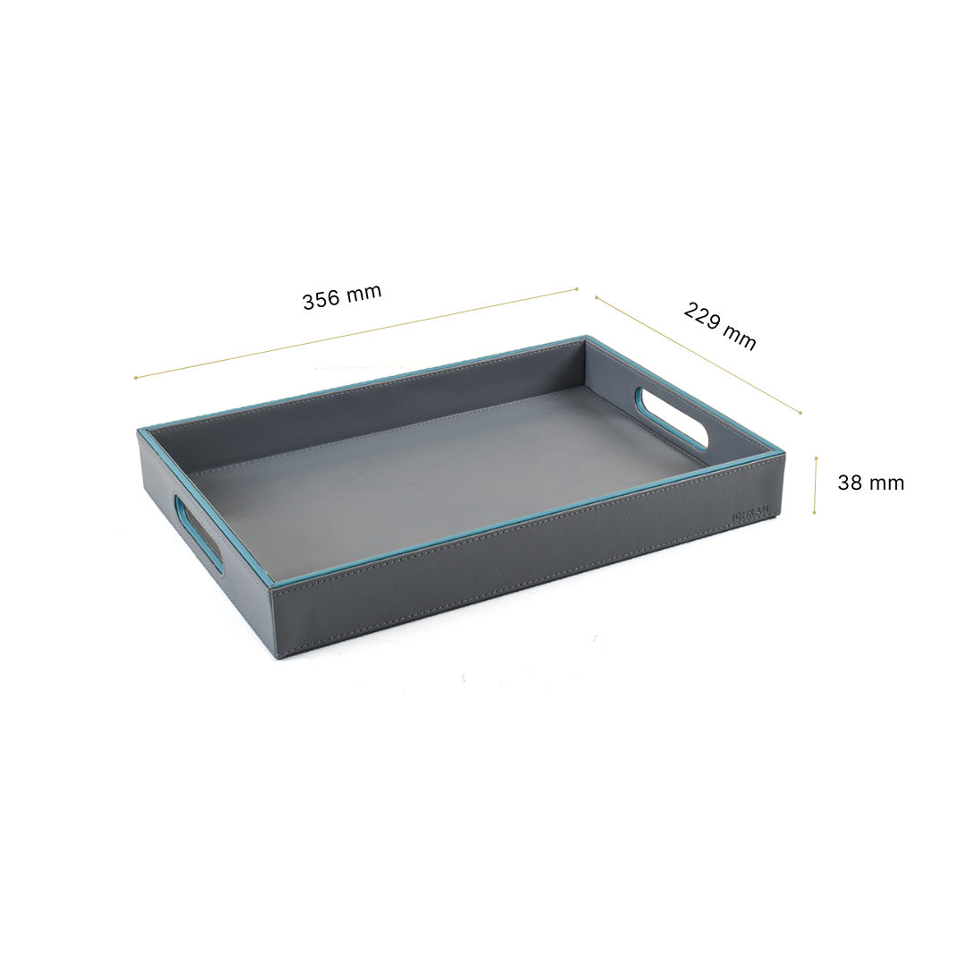 Leatherette Rectangle Serving Tray Small | Grey | Axis 2.0