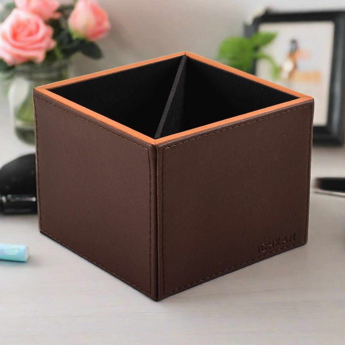 Leatherette Cosmetic/Pen Holder | Dark Brown | Axis 2.0 ICHKAN