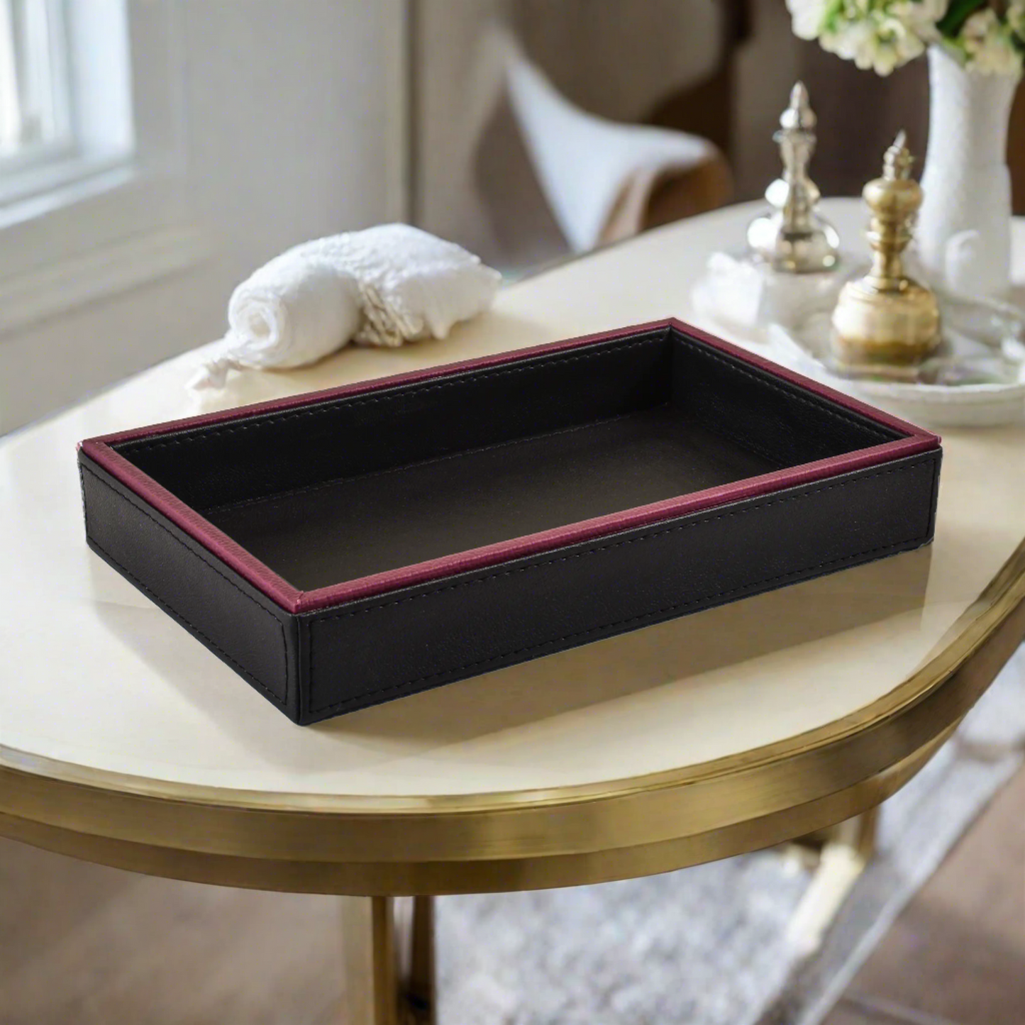 Leatherette Towel/Vanity Tray | Black | Axis 2.0 ICHKAN