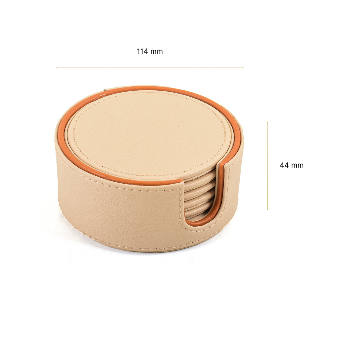 Leatherette Round Coasters Set of 6 | Beige | Axis 2.0