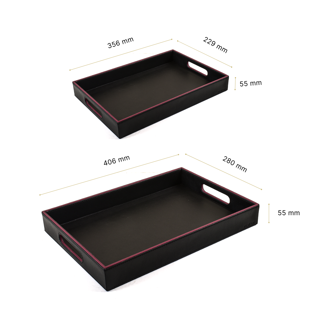 Leatherette Rectangle Serving Tray Set of 2 | Black | Axis 2.0 ICHKAN