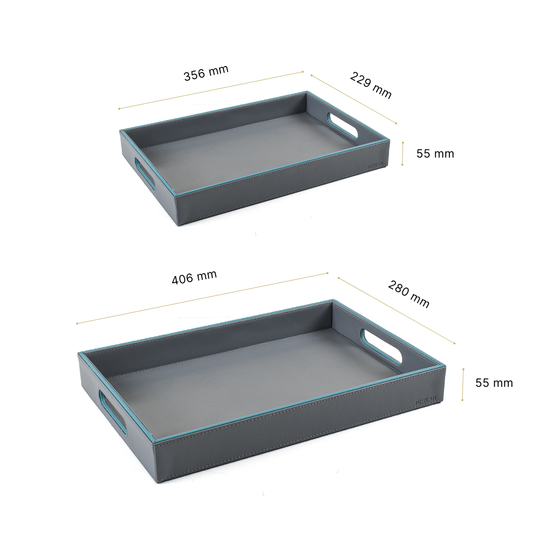 Leatherette Rectangle Serving Tray Set of 2 | Grey | Axis 2.0 ICHKAN