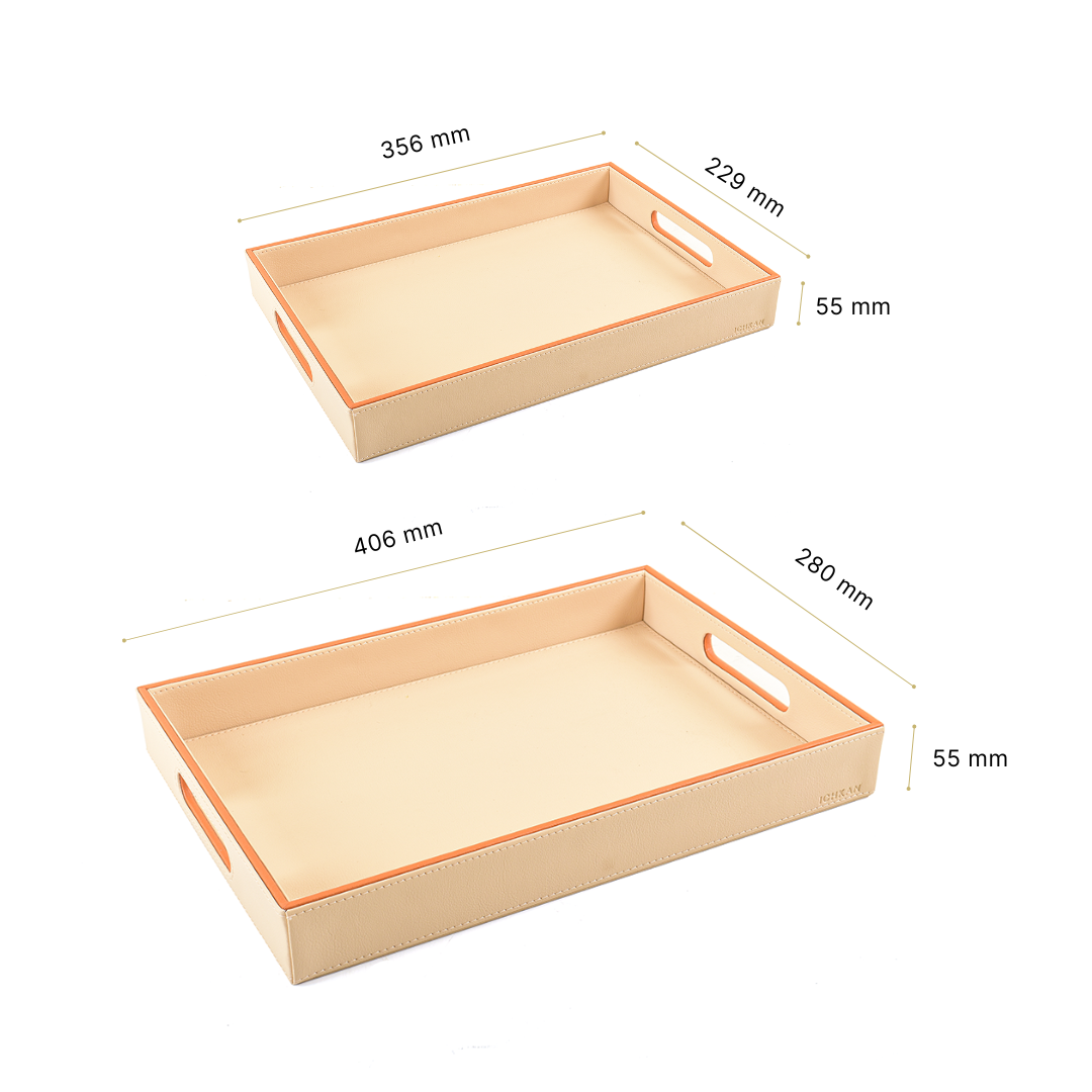 Leatherette Rectangle Serving Tray Set of 2 | Beige | Axis 2.0 ICHKAN