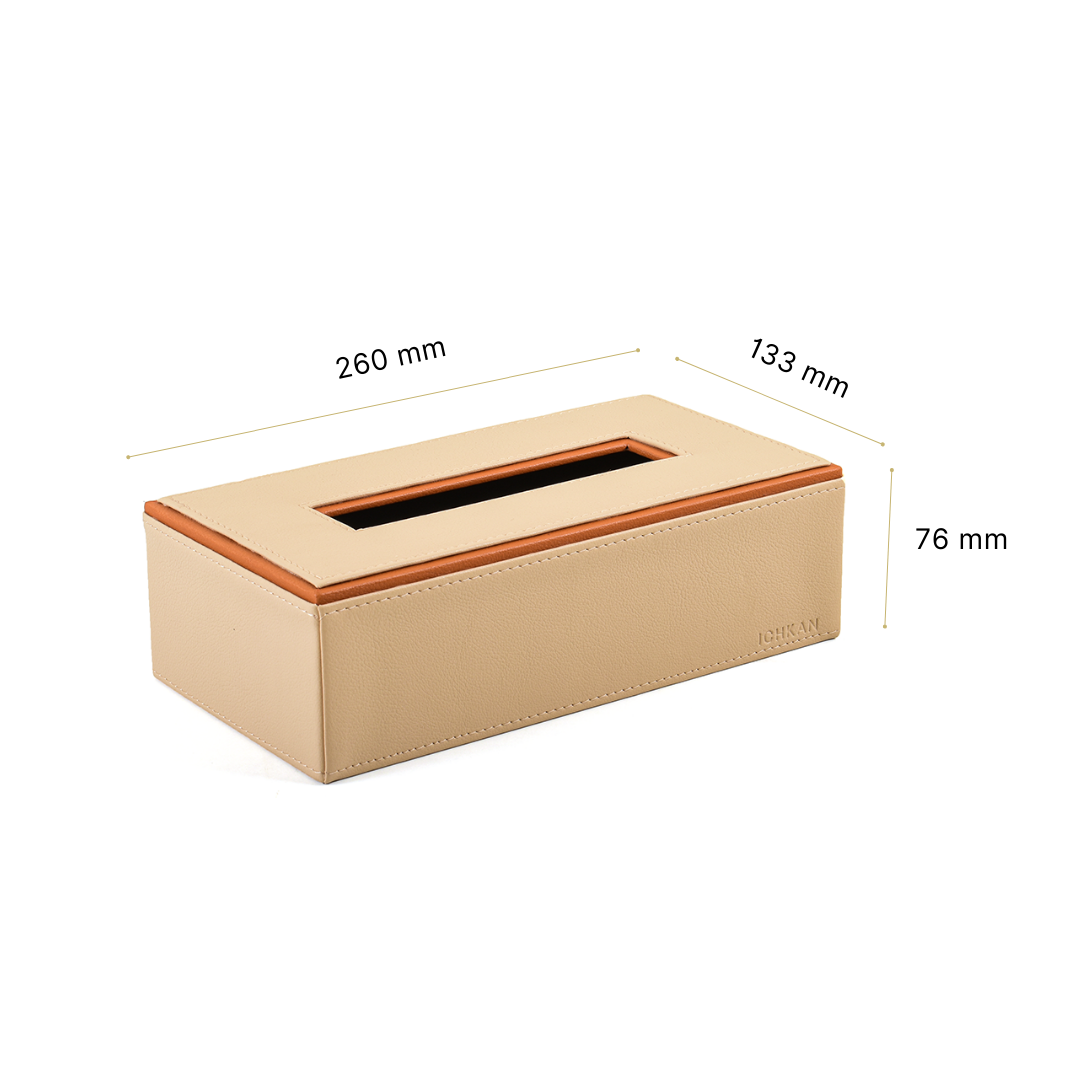 Leatherette Rectangle Tissue Box Holder | Beige | Axis 2.0