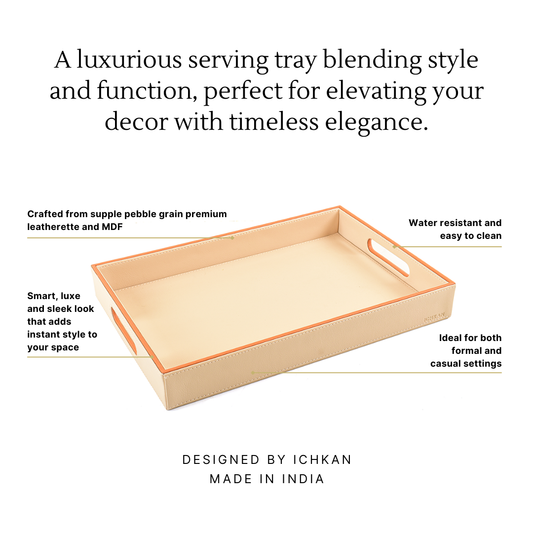 Leatherette Rectangle Serving Tray Large | Beige | Axis 2.0