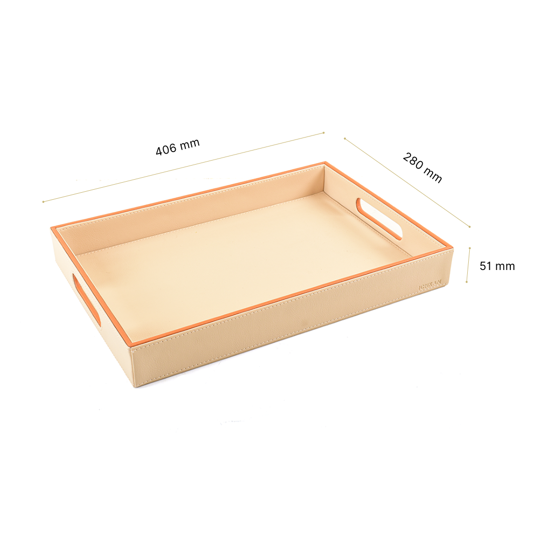 Leatherette Rectangle Serving Tray Large | Beige | Axis 2.0