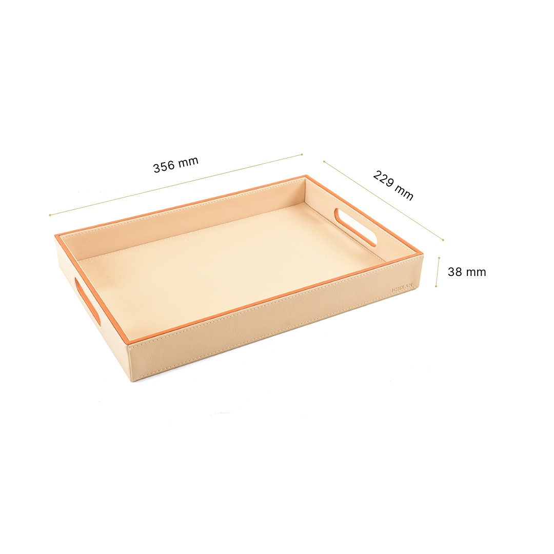 Leatherette Rectangle Serving Tray Small | Beige | Axis 2.0