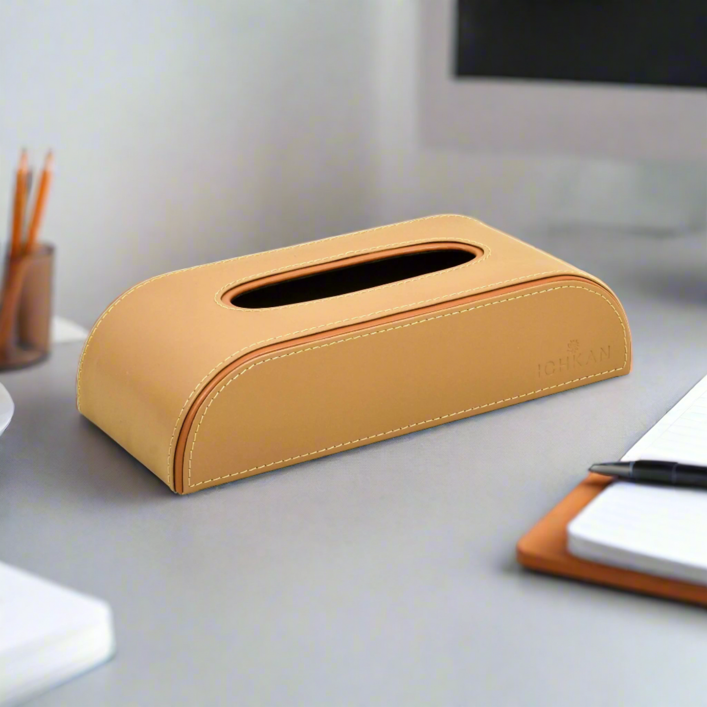 Leatherette Curve Tissue Holder I Camel | Axis ICHKAN