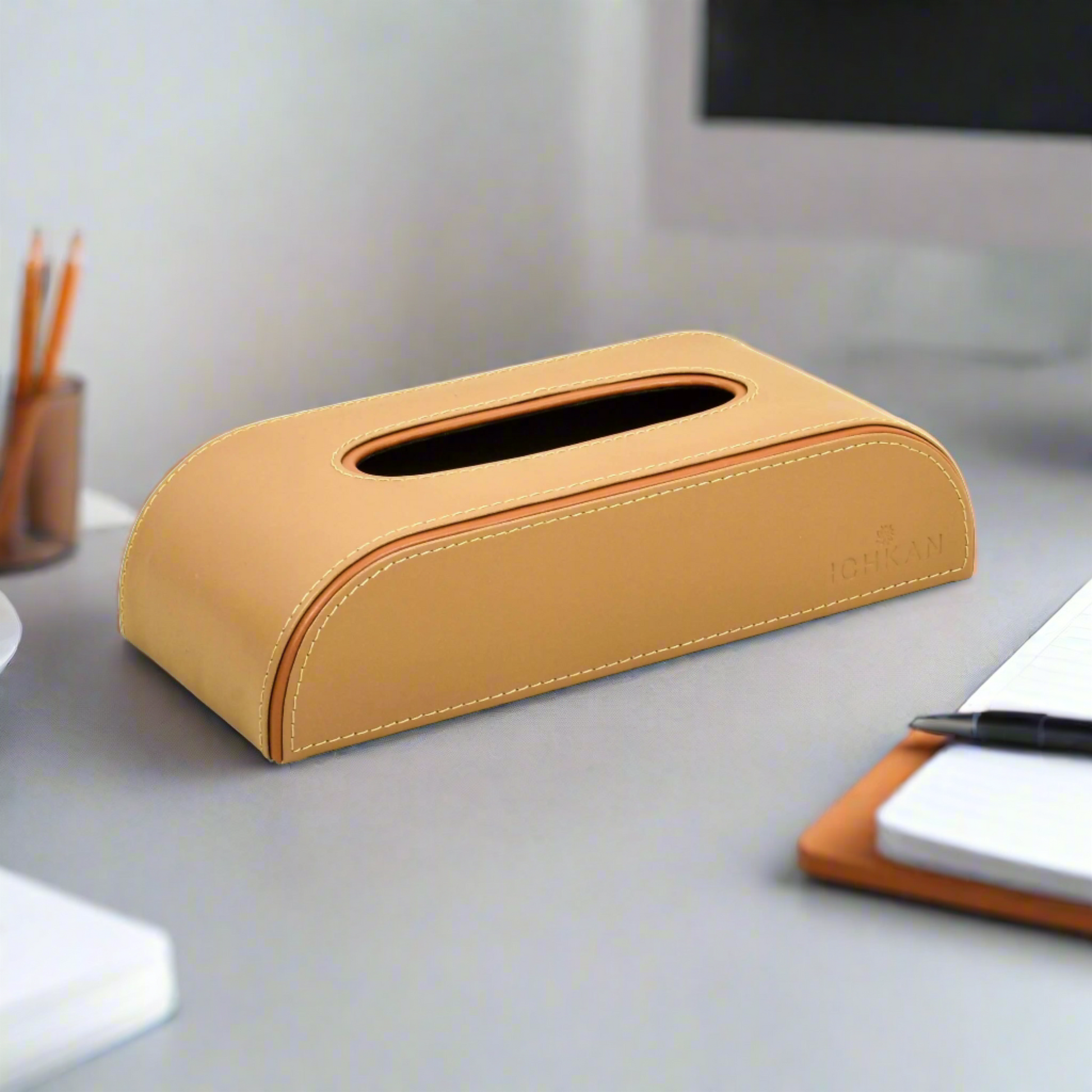 Leatherette Curve Tissue Holder I Camel | Axis ICHKAN