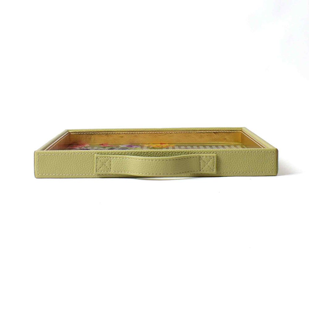 Basant Print Glass Leatherette Square Tray