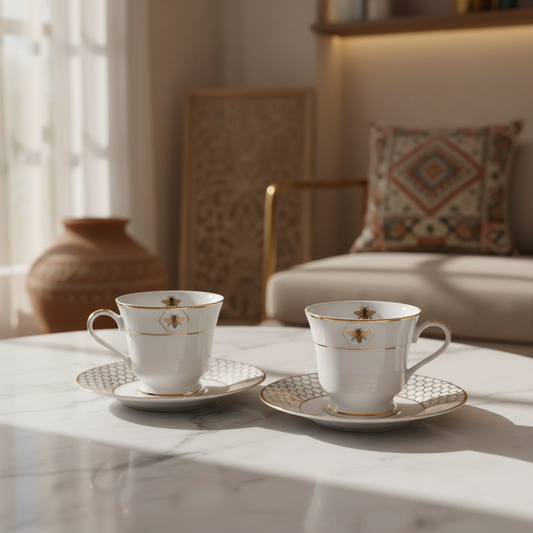 Tea Cup and Saucer Set 12 Pcs Bell Shape | Black | Bee ICHKAN by Day To Day