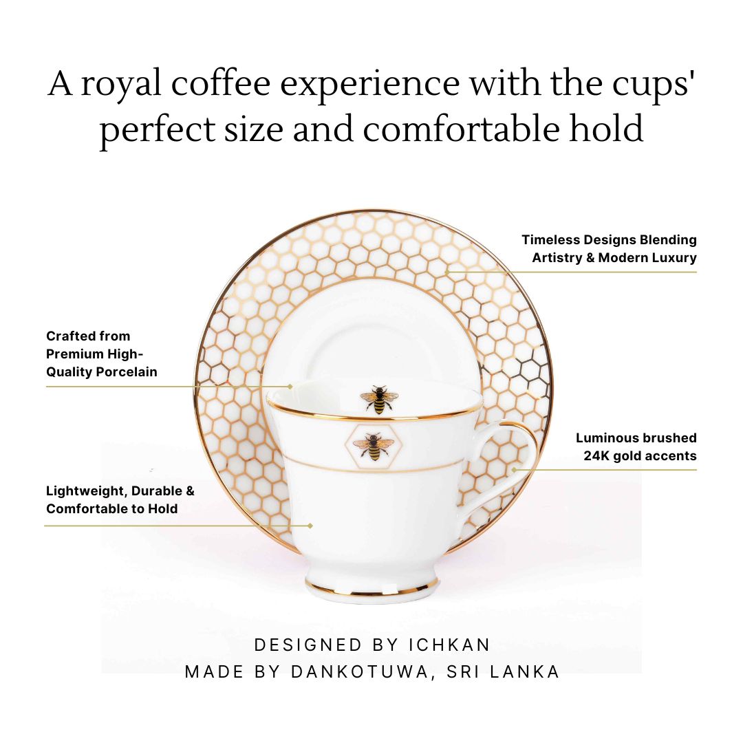 Tea Cup and Saucer Set 12 Pcs Bell Shape | Black | Bee ICHKAN by Day To Day