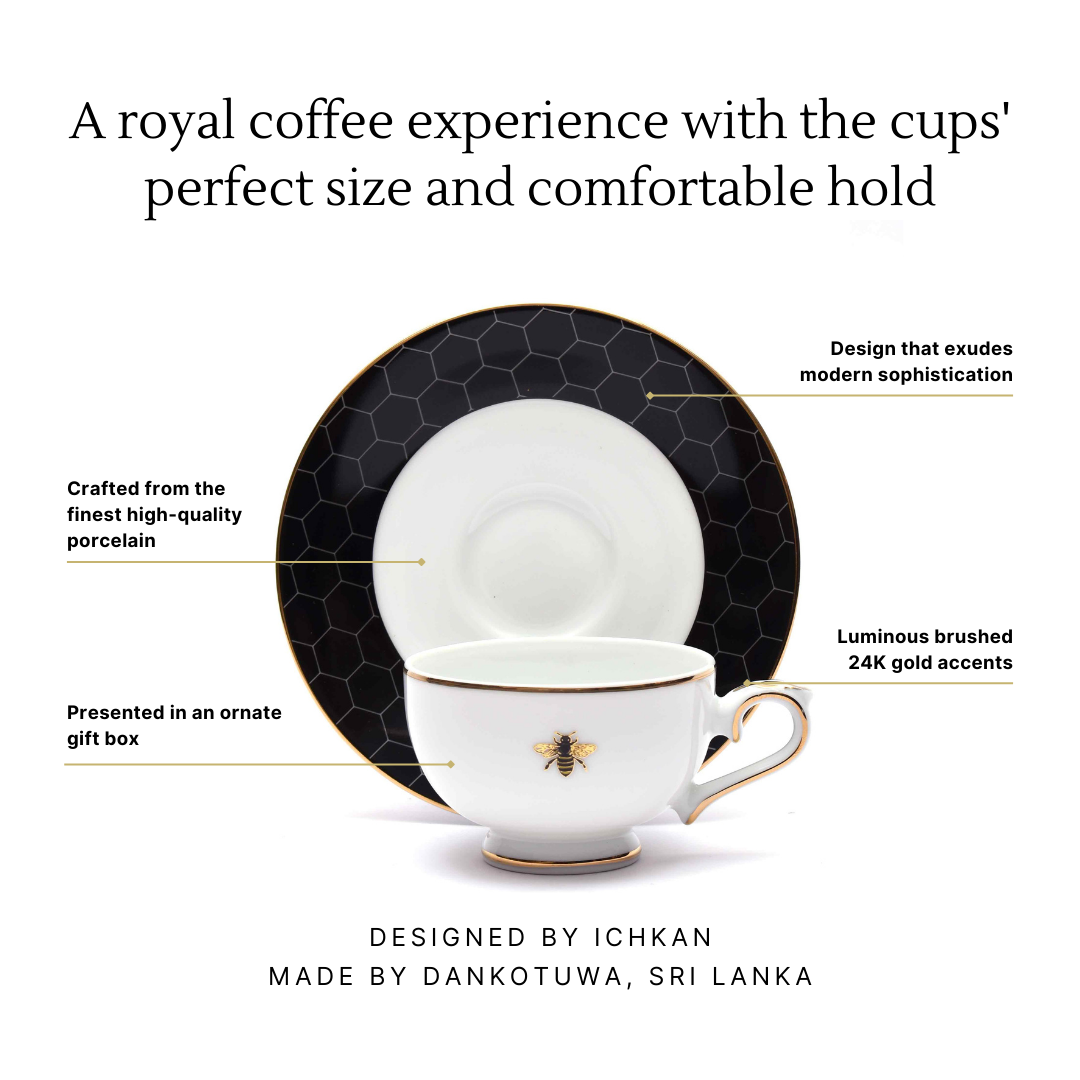 Macchiato Cup & Saucer 12 Pcs - Gift Box | Black | Bee ICHKAN