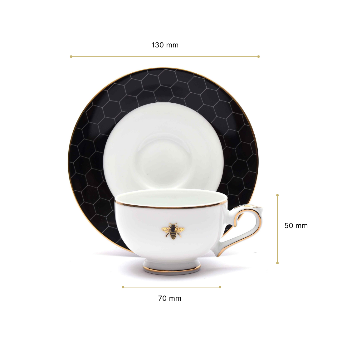 Macchiato Cup & Saucer 12 Pcs - Gift Box | Black | Bee ICHKAN