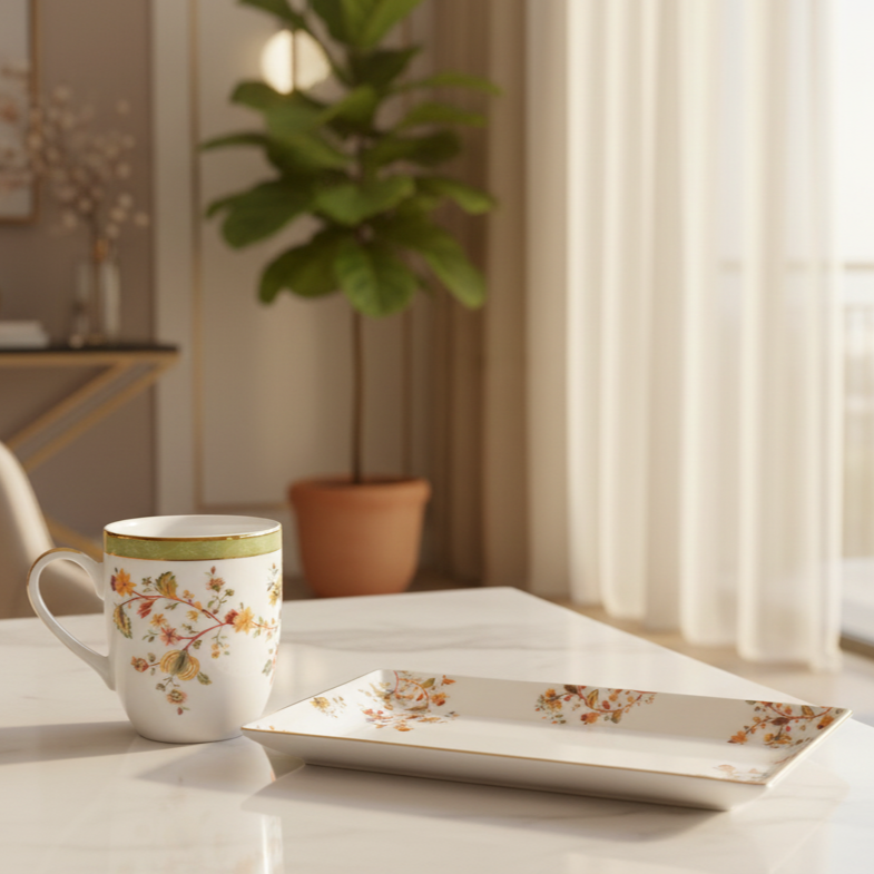 Coffee Mug and Snack Platter Combo - Gift Box | Green | Bloom ICHKAN