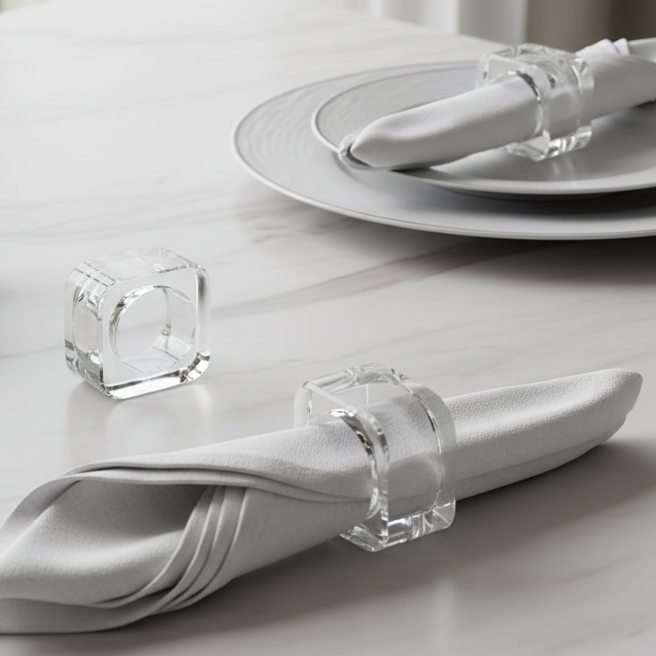 Crystal Square Napkin Ring  | Transparent | Crystal Napkin Rings ICHKAN by Day To Day