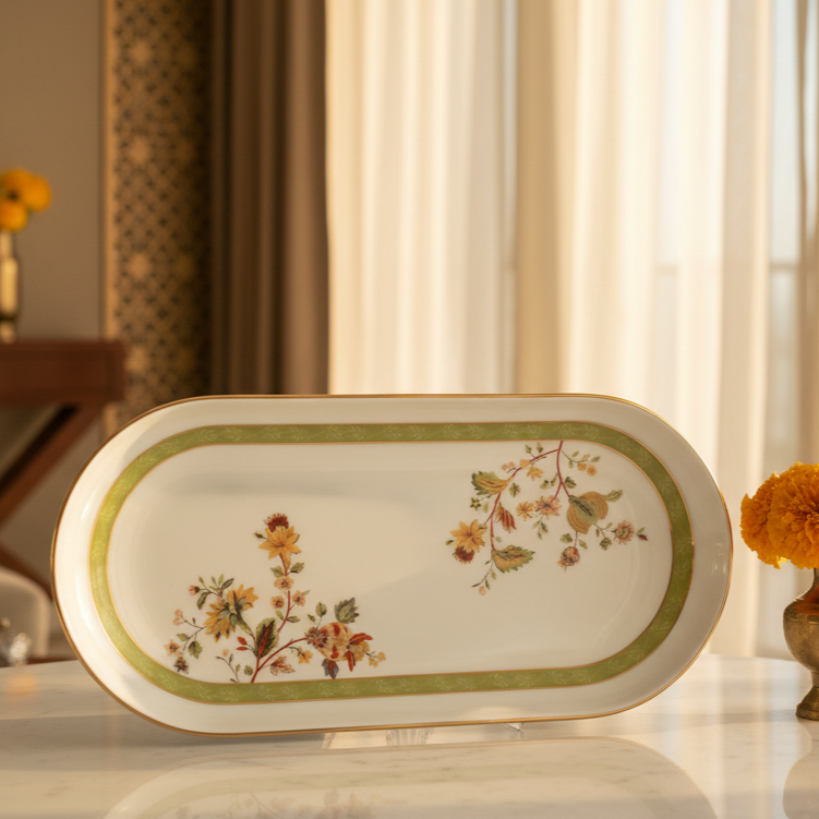 Oval Snack Tray/Platter | Green | Bloom ICHKAN