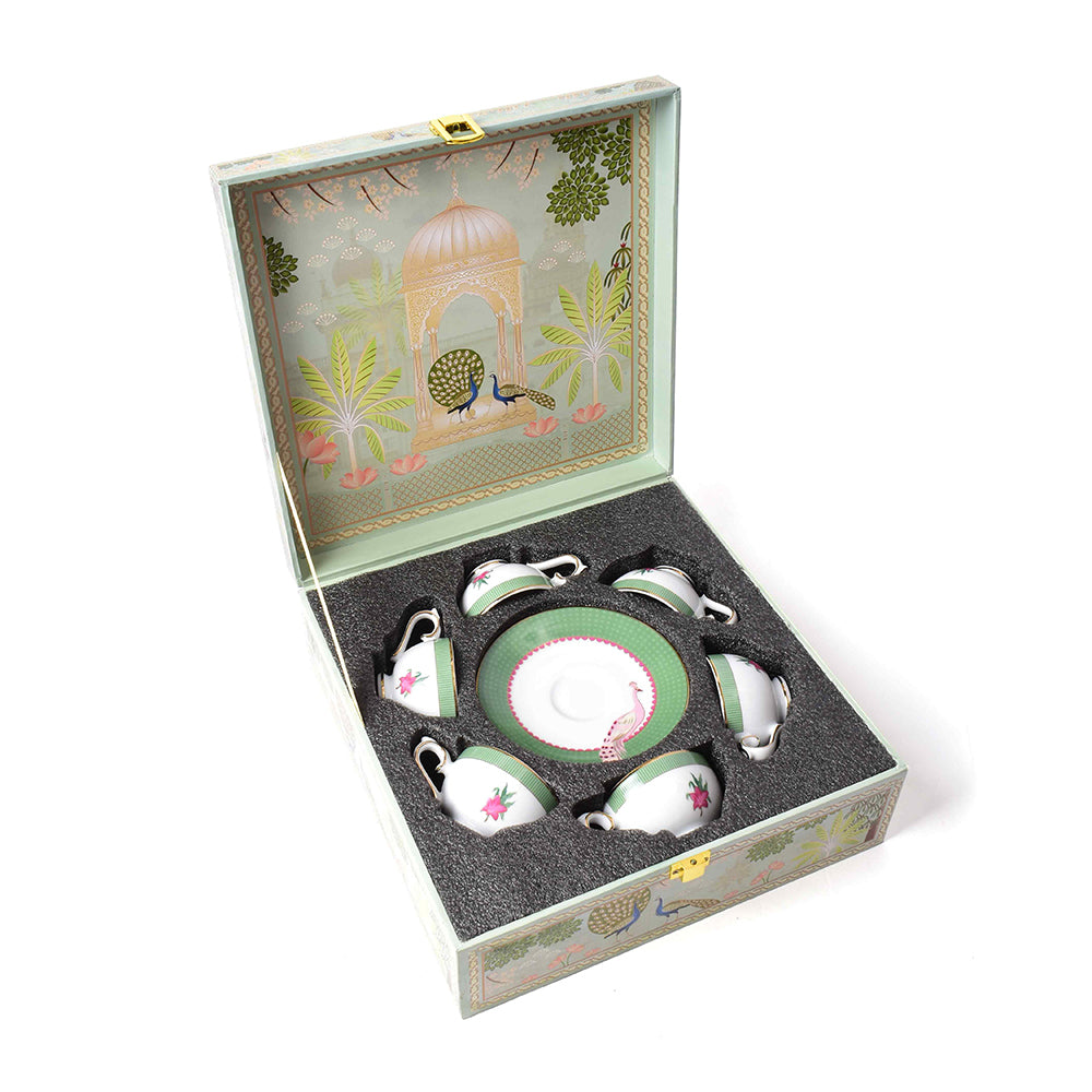 Macchiato Cup & Saucer 12 Pcs - Gift Box | Green | Mayura ICHKAN