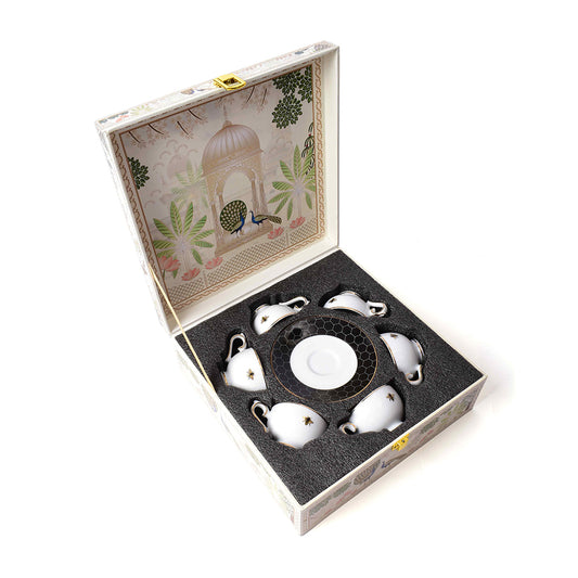 Macchiato Cup & Saucer 12 Pcs - Gift Box | Black | Bee ICHKAN