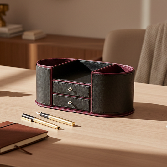 Leatherette Office Table Organiser with Storage Drawers | Black | Axis 2.0 ICHKAN