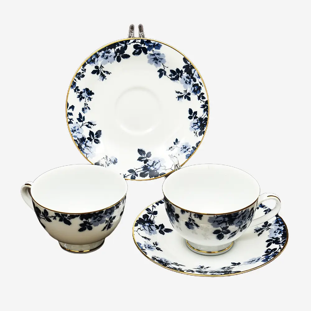 Tea Cup & Saucer 6pc | Blue | Zeneta Leaves ICHKAN