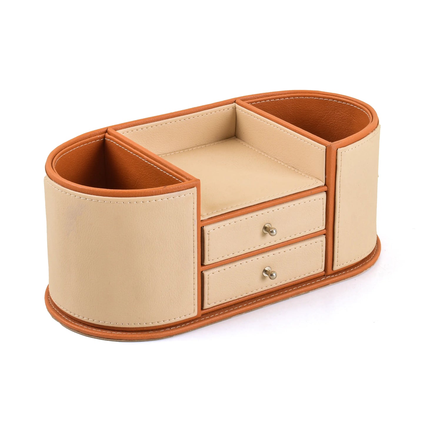 Leatherette Office Table Organiser with Storage Drawers | Beige | Axis 2.0 ICHKAN