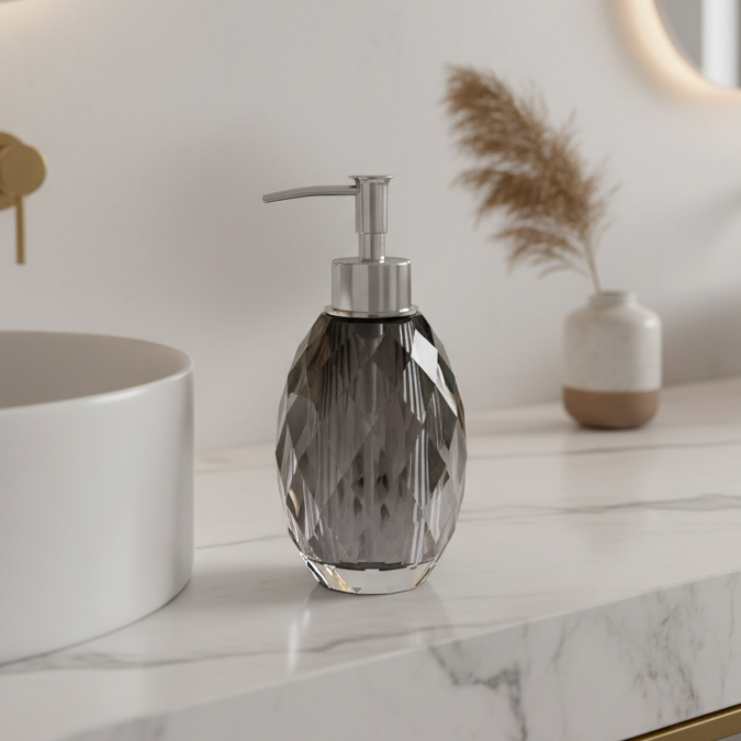 Crystal Diamond Cut Soap Dispenser | Black | Crystal Powder Room Utility ICHKAN by Day To Day