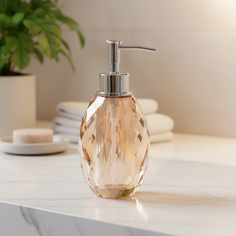 Crystal Diamond Cut Soap Dispenser | Golden | Crystal Powder Room Utility ICHKAN by Day To Day