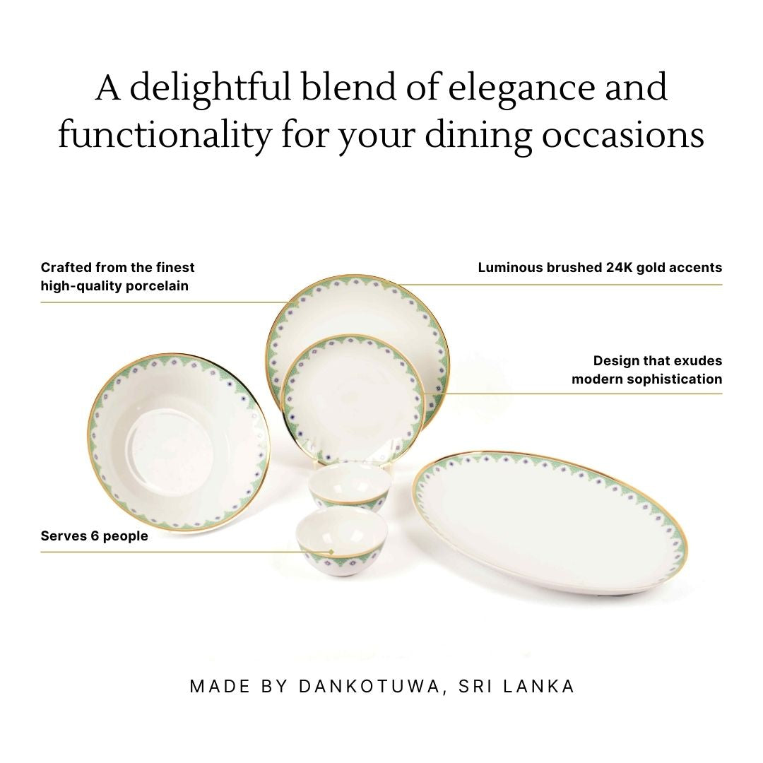 21 pc Dankotuwa Sri Lanka Dinner set | Blue | Isabella Gold ICHKAN