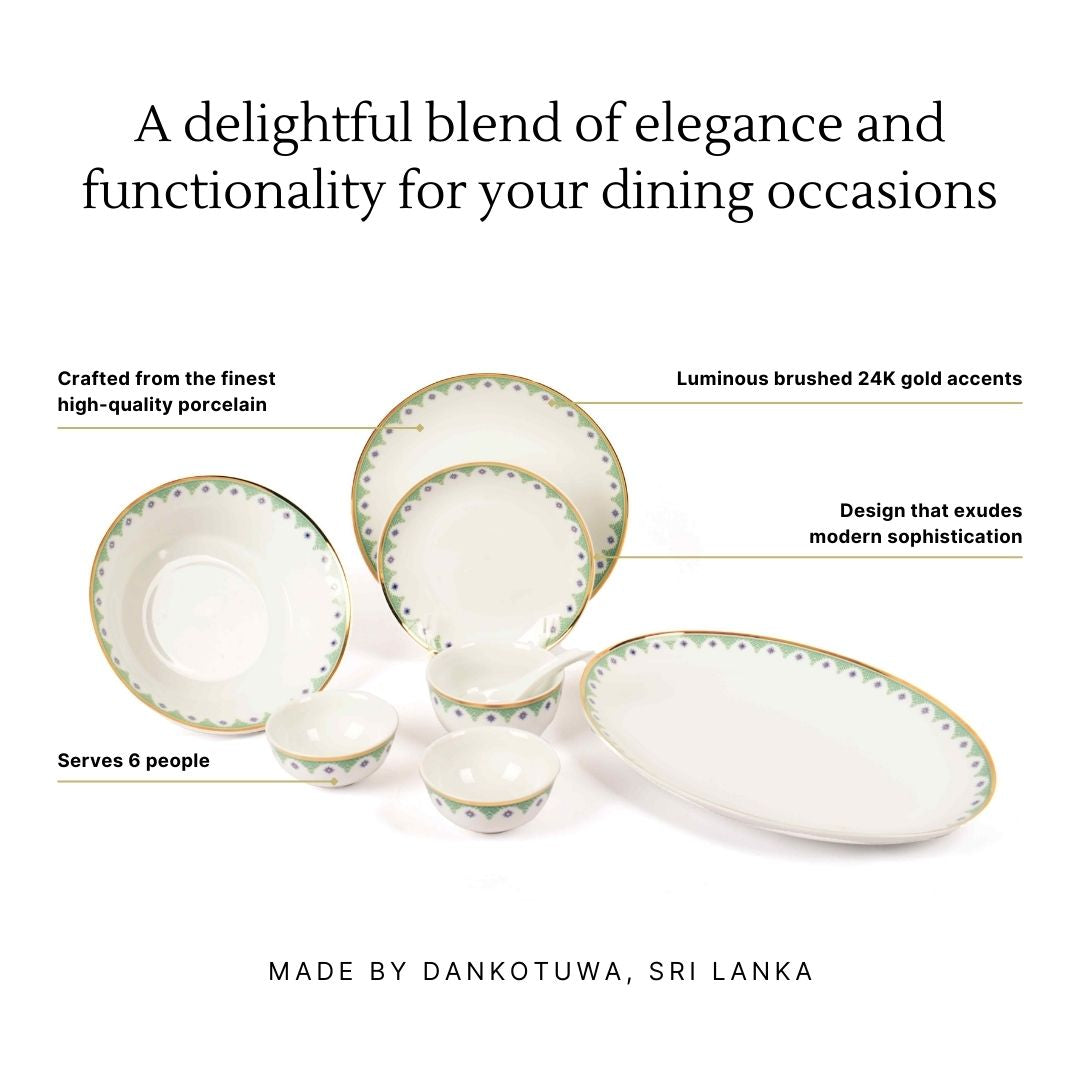 33 pc Dankotuwa Sri Lanka Dinner set | Green | Isabella Gold ICHKAN
