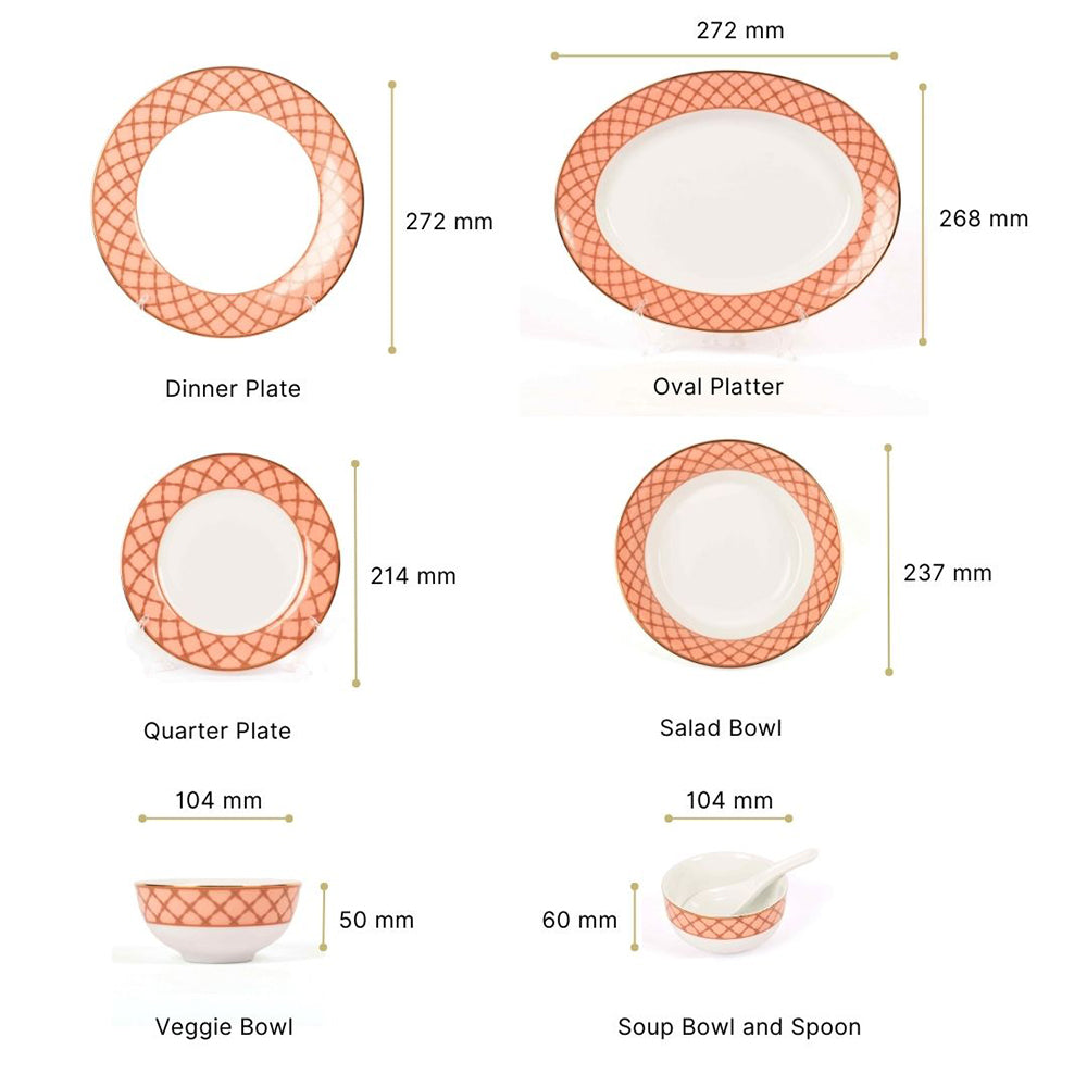 33 pc Dankotuwa Sri Lanka Dinner set | Peach | Angel Rope ICHKAN