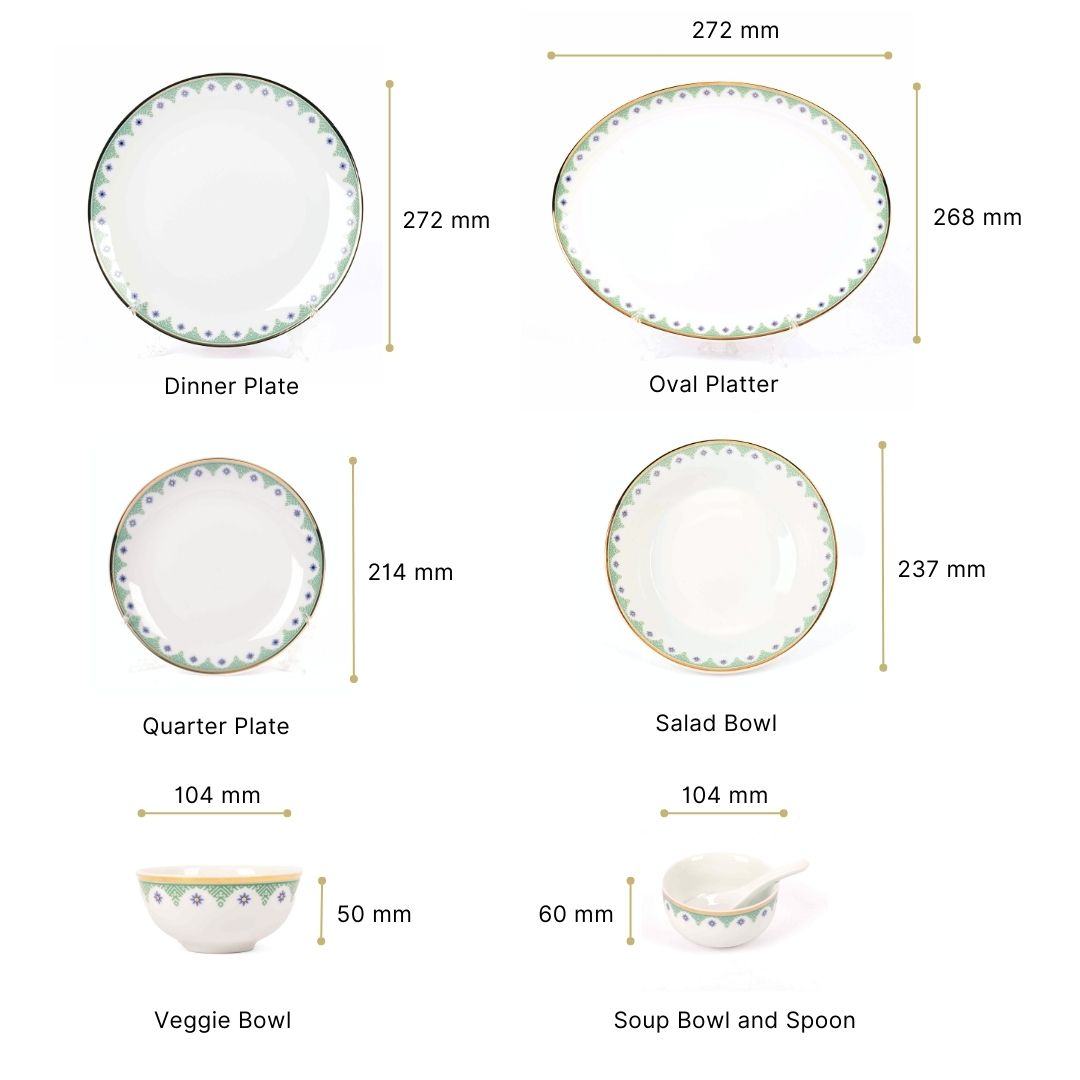 33 pc Dankotuwa Sri Lanka Dinner set | Green | Isabella Gold ICHKAN