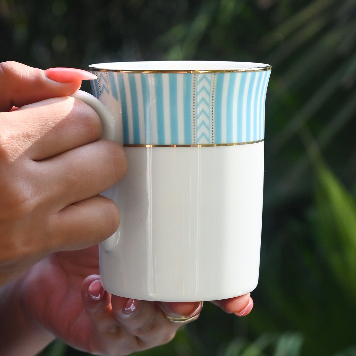Gift Hamper | Set of 4 mugs with Ganesha Idol and Candle | Stripe Blue ICHKAN by Day To Day