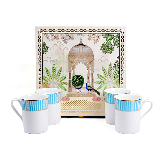 Classic Coffee Mug Set of 4 Gift Box | Stripe Blue | Fete ICHKAN by Day To Day