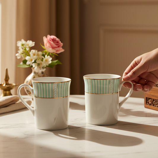 Classic Coffee Mug Set of 6 | Stripe Green | Fete ICHKAN by Day To Day