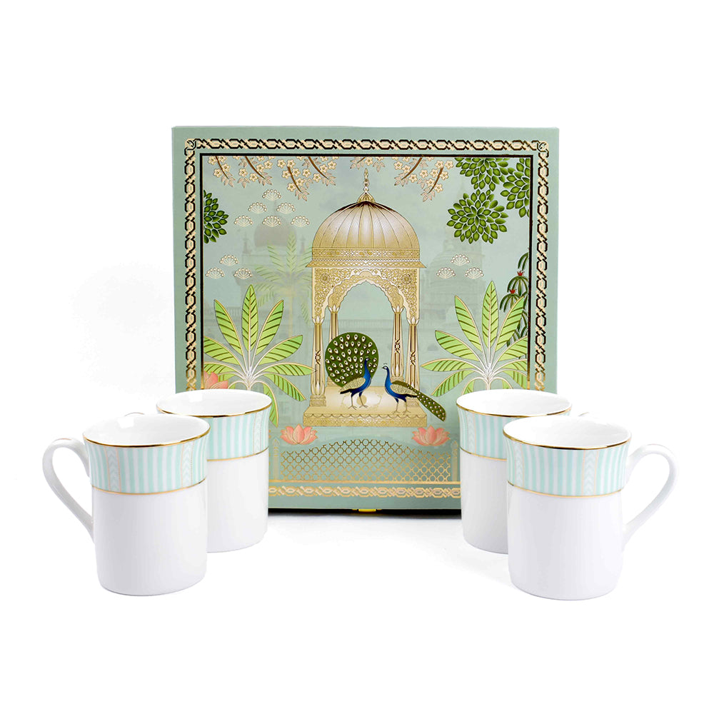 Classic Coffee Mug Set of 4 Gift Box | Stripe Green | Fete ICHKAN by Day To Day