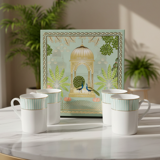 Classic Coffee Mug Set of 4 Gift Box | Stripe Green | Fete ICHKAN by Day To Day