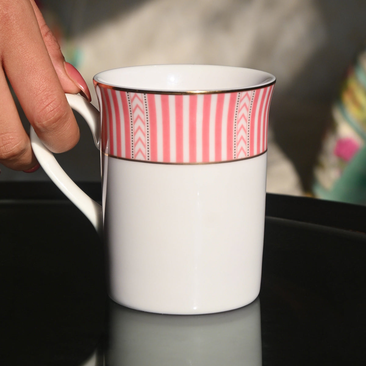 Gift Hamper | Set of 4 mugs with Ganesha Idol and Candle | Stripe Pink ICHKAN by Day To Day
