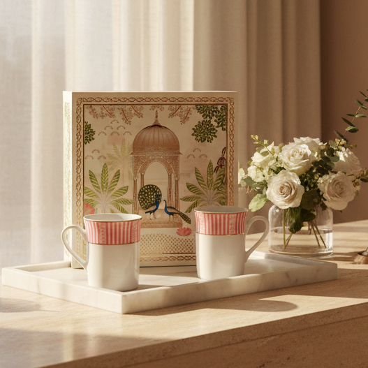 Classic Coffee Mug Set of 4 Gift Box | Stripe Pink | Fete ICHKAN by Day To Day