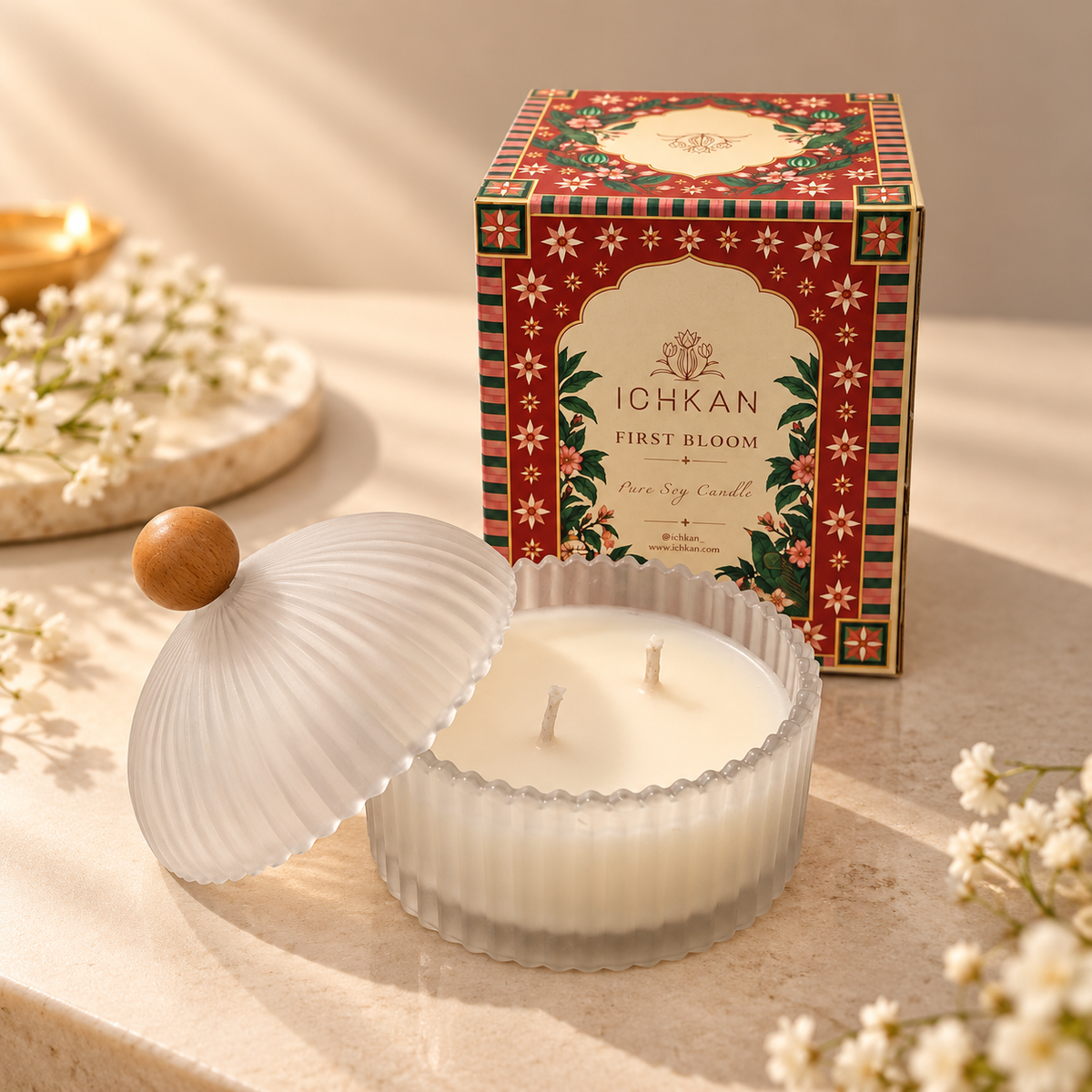 First Bloom Scented Soy Wax Candle with Lid | White ICHKAN by Day To Day