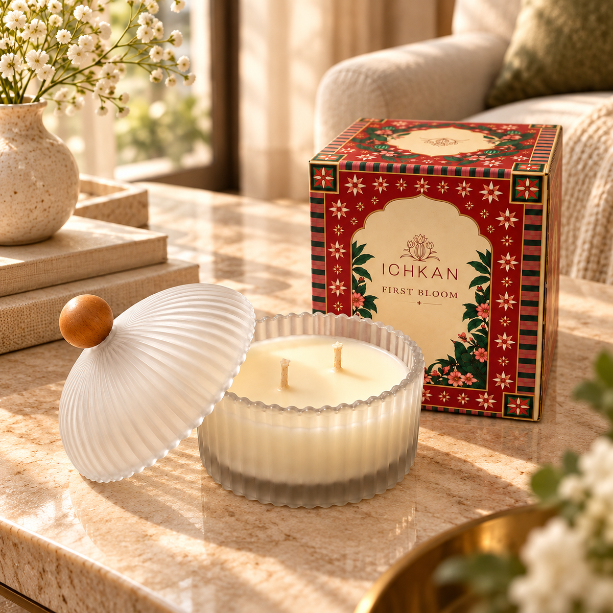 First Bloom Scented Soy Wax Candle with Lid | White ICHKAN by Day To Day