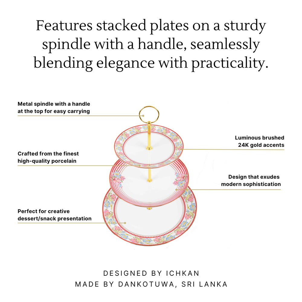 3 Tier Dessert Platter | Red | Floral Crest ICHKAN by Day To Day