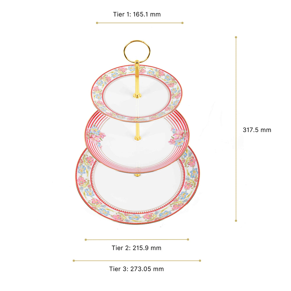 3 Tier Dessert Platter | Red | Floral Crest ICHKAN by Day To Day