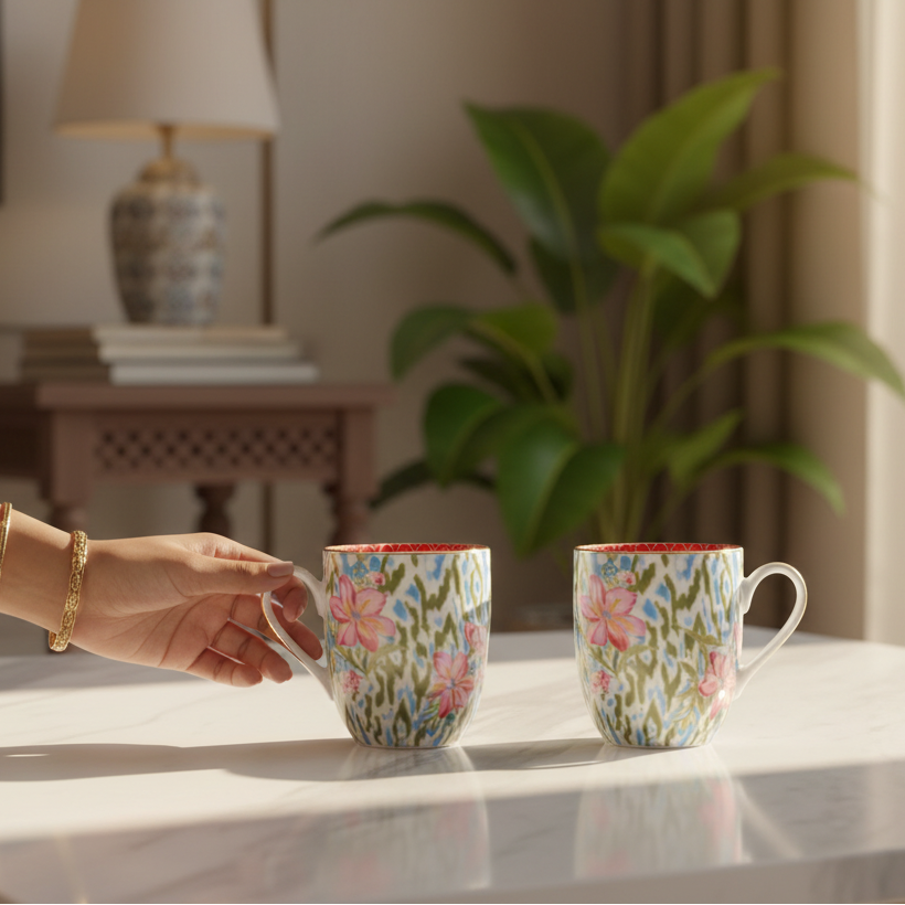 Coupe Coffee Mug Set of 2 | Red | Floral Crest ICHKAN by Day To Day