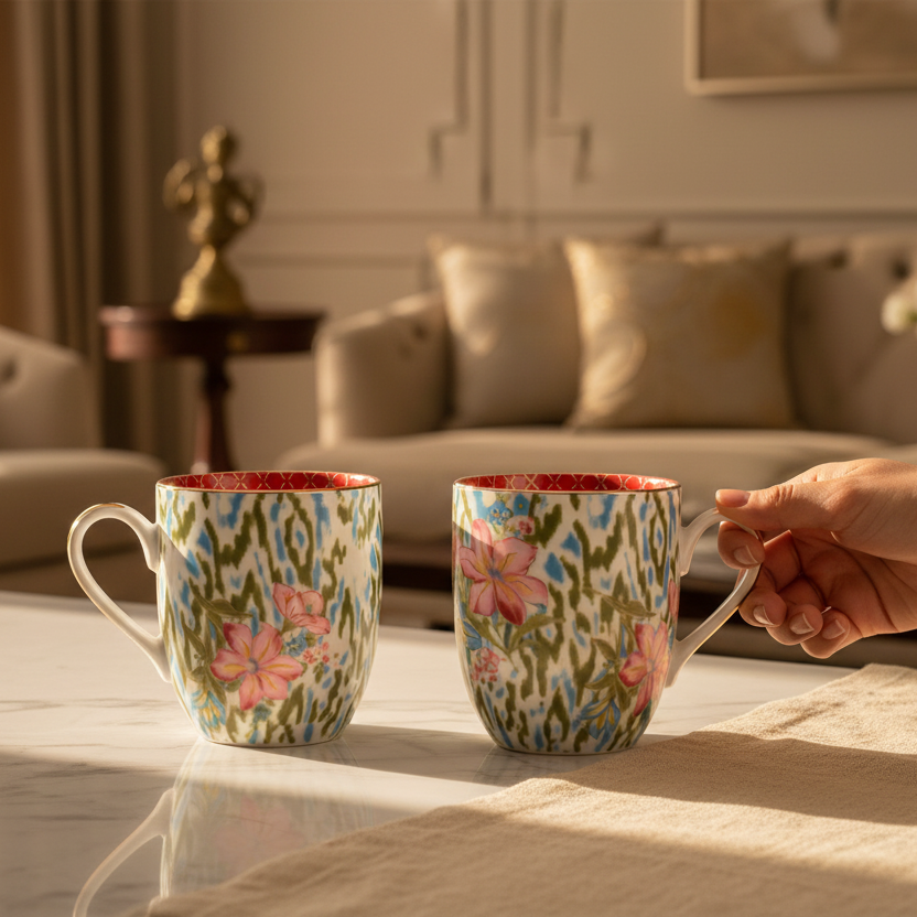 Coupe Coffee Mug Set of 6 | Red | Floral Crest ICHKAN by Day To Day