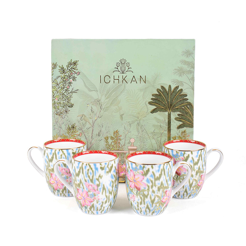 Coupe Coffee Mug Set of 4 | Red | Floral Crest ICHKAN by Day To Day