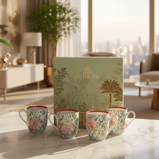 Coupe Coffee Mug Set of 4 | Red | Floral Crest ICHKAN by Day To Day
